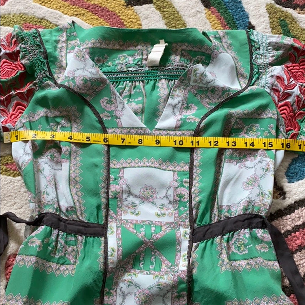 Anthro green floral short sleeve top size 6 - Picture 7 of 10